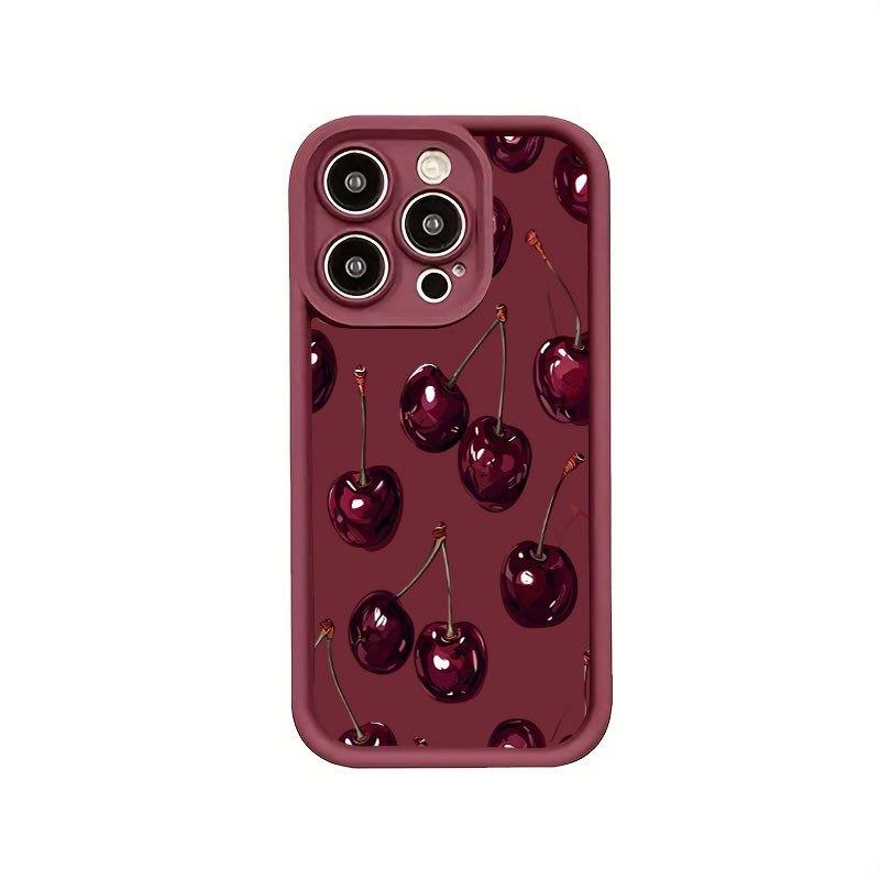 Black purple delicious cherry pattern phone case suitable for iPhone 17 16 15 14 13 12 11 Pro/Max/Plus anti drop and shockproof