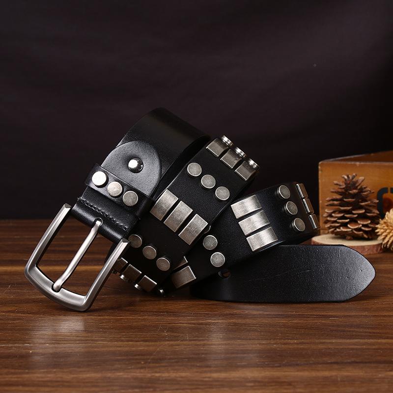 3.8см Мужской Ремень Первый Слой Коровья Кожа Заклепки Персонализированный Повседневный Панк Хип-Хоп Нишевый Локомотив Кожаный Ремень Мужской 100cm