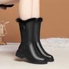 Winter Fleece-lined Non-slip Women's Mid-calf Boots Cotton Shoes Flat Bottom Warm Thickened Winter Shoes Leather Boots