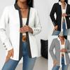 Dámský Blazer s Kontrastním Lemem Otevřený Dlouhý Rukáv Texturovaná Látka Kovový Knoflík Ležérní Elegantní Pracovní Kancelářský Oblek Bunda