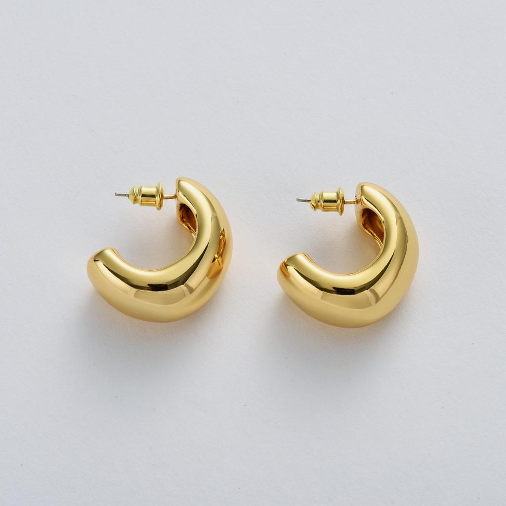 Retro Geometric Simple Temperament C-Shaped Smooth Circle S925 Silver Needle Stud Earrings Niche Light Luxury Fashion Earrings