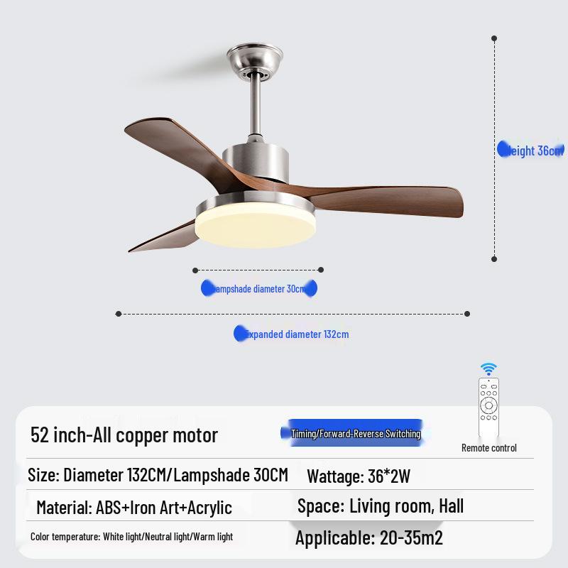Walnut Retro Ceiling Fan Light with Straight Blades, Mid-Century Style for Bedroom or Restaurant