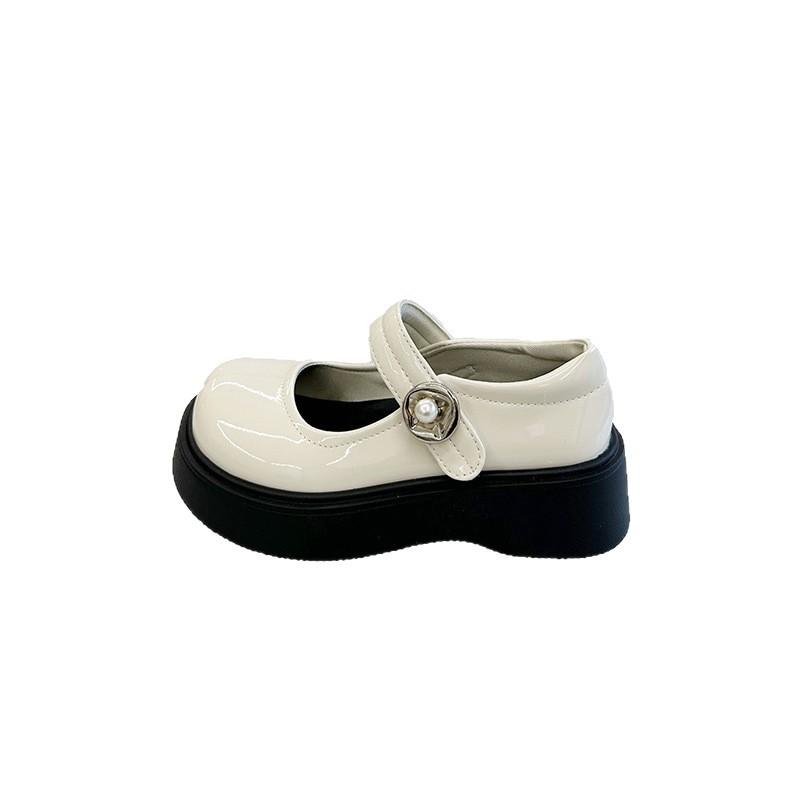 Black muffin platform small leather shoes women's 2025 summer new retro French heightening skirt Mary Jane single shoes