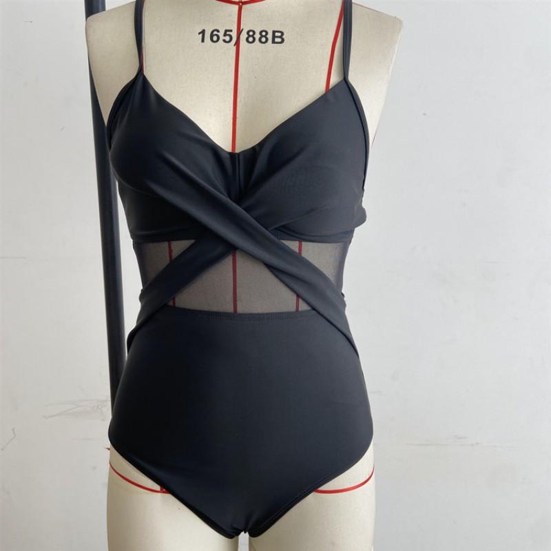 One-piece Swimsuit Cross-piece Sexy Backless Mesh Splicing Bikini Women