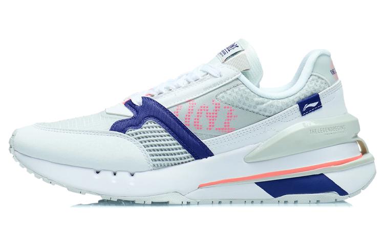 Li Ning 001 Амортизирующие Отскакивающие Низкие Беговые Кроссовки Женские Бело-Серо-Синие AGCR184-1 35.5