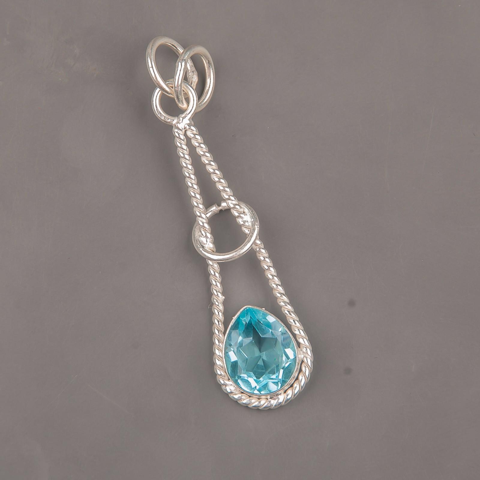 

Sky Blue Topaz Gemstone 925 Sterling Silver Jewelry Handcrafted Pendant 1.78 PP-21-4