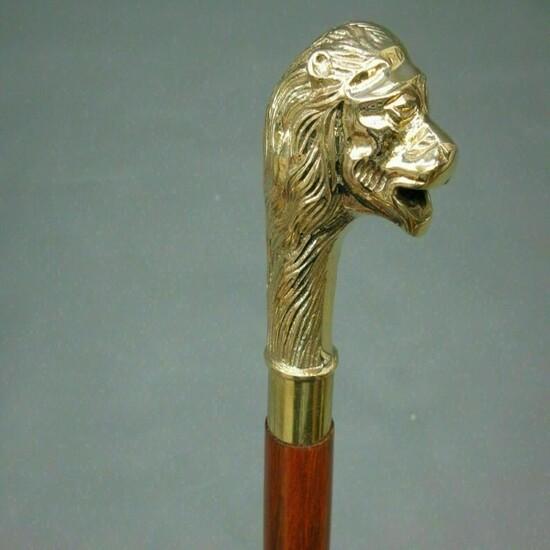 Antique Style Victorian Vintage Designer Brass Handle Cane Wooden Walking Stick