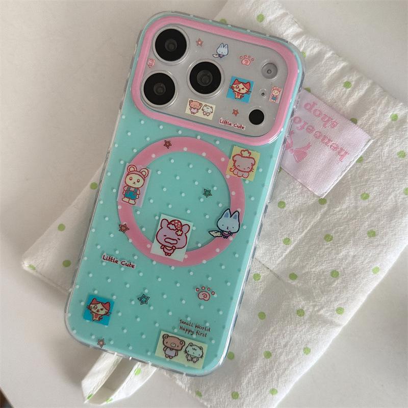 

Korean Polka Dot Cat Magnetic Stand Case for iPhone 17/16 Pro Max/15/14 iPhone 15 Pro