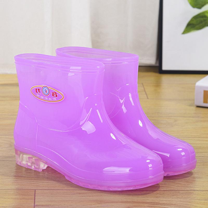 Non-slip short rubber shoes rain shoes women's summer rubber boots jelly waterproof shoes transparent medium tube plastic laundry overshoes