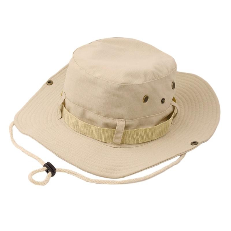 Outdoor Sun Protecting Hat Adjustable Chin Cord Cotton Bucket Hat For Fishing Gardening Travel Unisex