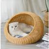Large Semi-Enclosed Kitten Bed Handmade Rattan Woven Cat Litter Comfort Breathable Pet House Metal Frame Cat's Supplies