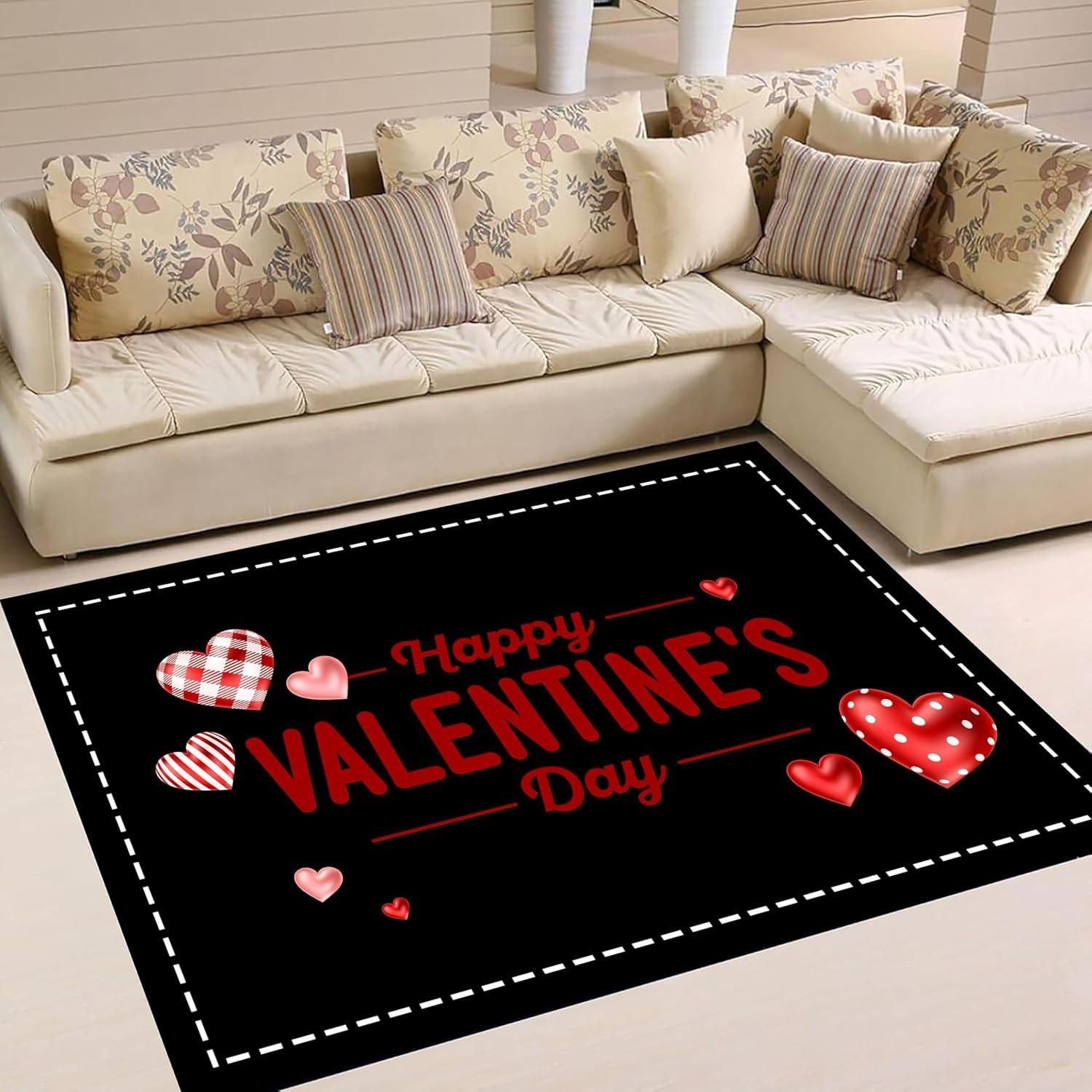 

Happy Valentine s Day Theme Area Rug, Plaid Love Accent Rugs Love Black Rug, Door Mats Soft Indoor Rug Non-Slip Heart Carpet 40X60cm