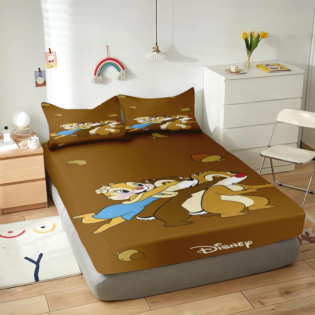 Chip And Dale Cartoon Fitted Sheet Cover For Children Cute Digital Printing Bedding, Coverage, Teenager With Elastic Sheets