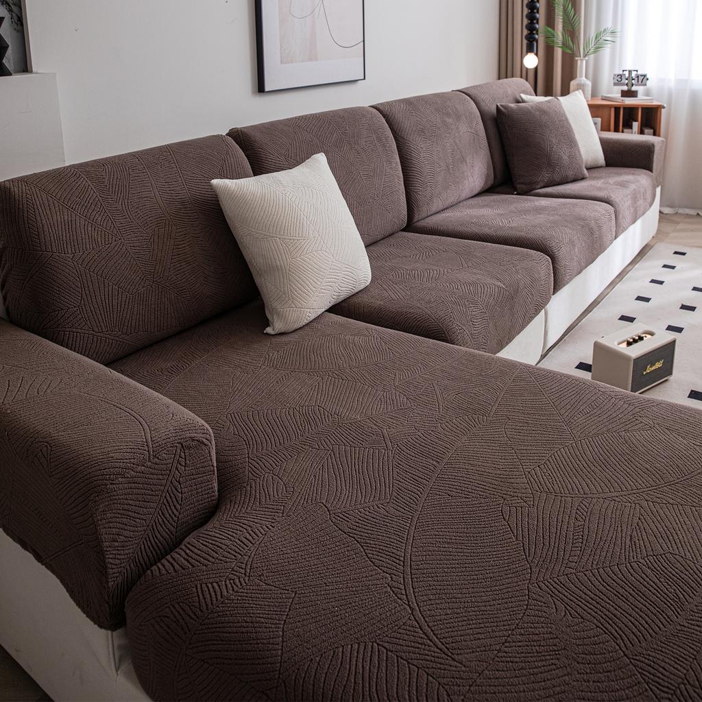 Banana Leaf Jacquard Fabric Sofa Cloth Cover, Polar Fleece, Living Room, Comfortable, Dustproof, Anti Pet Scratch