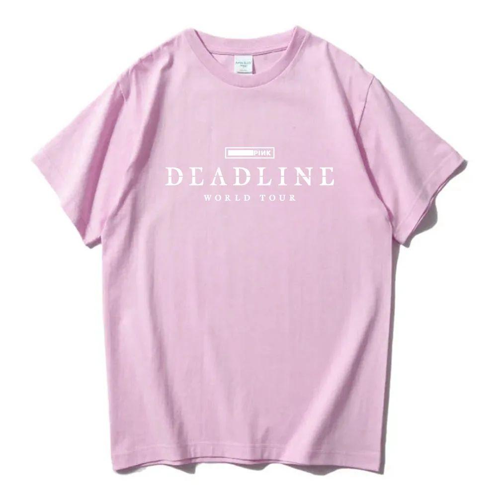 Korean Band Fashion Print Cotton T Shirt BLACK and PINK WORLD TOUR DEADLINE T-shirt Summer Short Sleeve  Unisex Streetwear