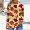 Women's Casual Long Sleeve Blouse with Leaves Print Round Neck Top for Everyday Wear