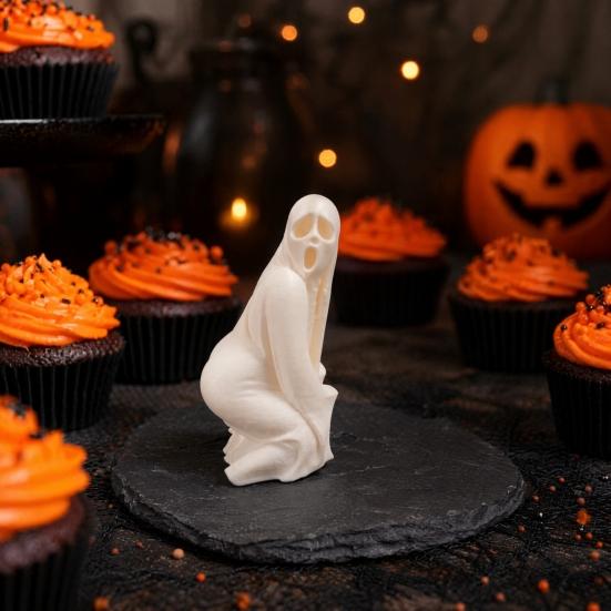 Halloween Ghost Figurine, Funny 3D Printed Scream Ghost Statue for Desk, Tabletop, Mantel, Shelf, Spooky Home Decor