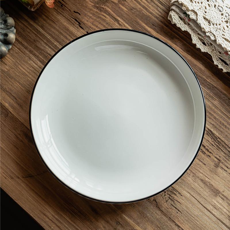 Plate Vegetable Plate Household Simple Ceramic Plate Retro Style Tableware Round Plate Dining Plate Salad Plate Breakfast Plate