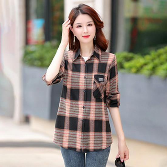 Women's 2025 Autumn/Winter Fleece-Lined Plaid Shirt: Thick, Slimming, Long-Sleeve Cotton Shirt