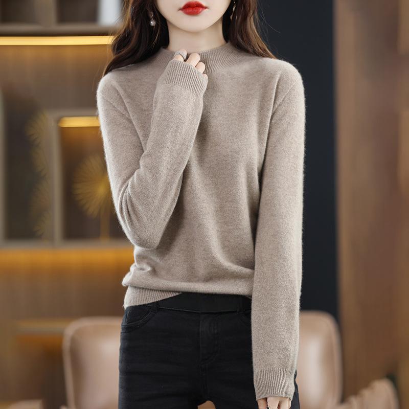 

INDFS Женская мода Повседневный Осень Зима Однотонный Принт Длинный Рукав Полуводолазка Свитера XXL верблюд