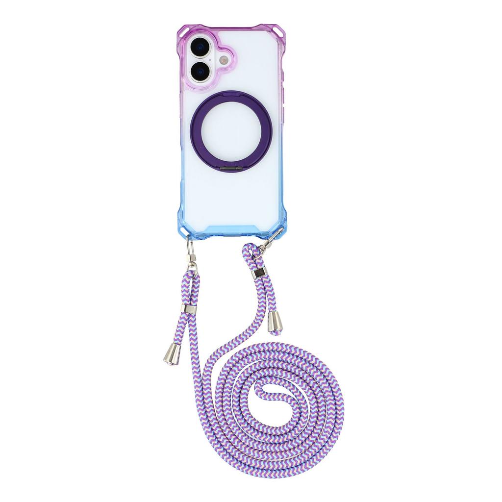For iPhone 17 Magnetic Case Ring Kickstand TPU + PC Phone Cover with Lanyard