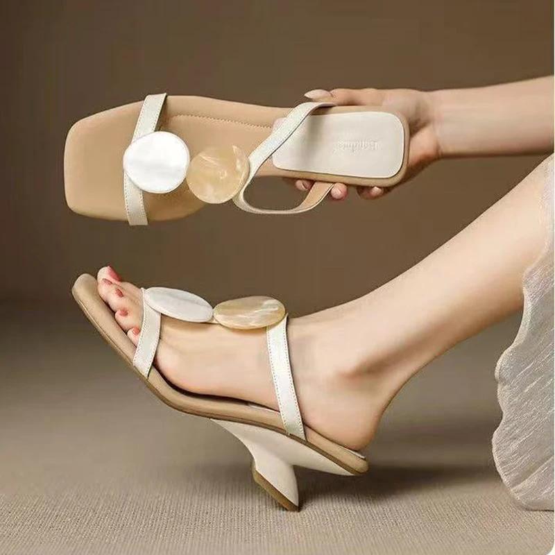 Fashion Women Elegant Heeled Slippers Fashion Shoes Summer Woman Sandals 2025 Designer Slides New Trend Walking Party Mujer De Zapatos