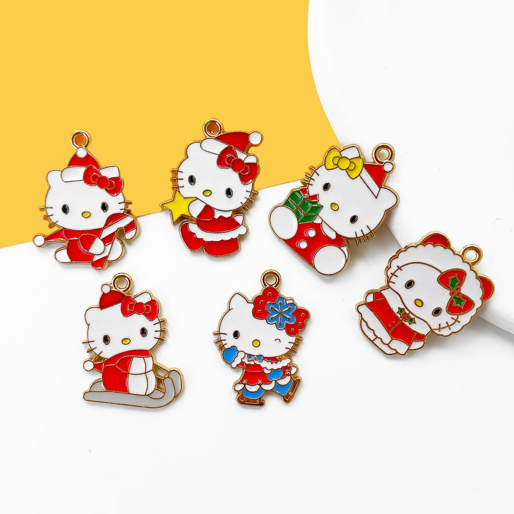 12/30PCS Cartoon Christmas Cat DIY Accessories Winter Katy Cat Alloy Drip Oil Bag Decorations Small Pendants
