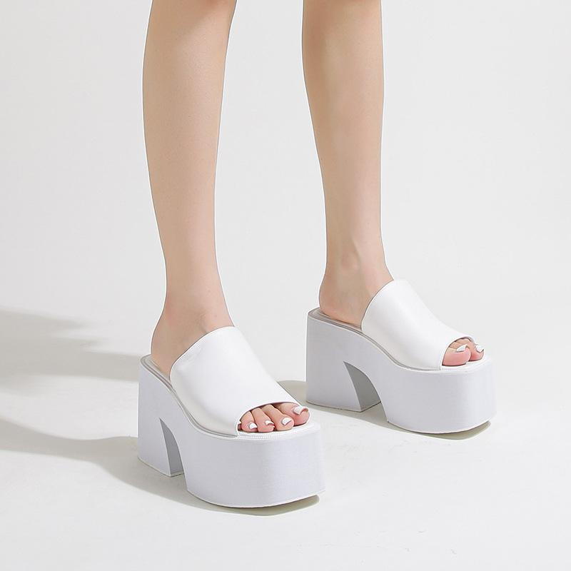 

Летние женские тапочки на платформе, модные босоножки на высоком толстом каблуке, удобные туфли-мюли в римском стиле с круглым носком 37 белый
