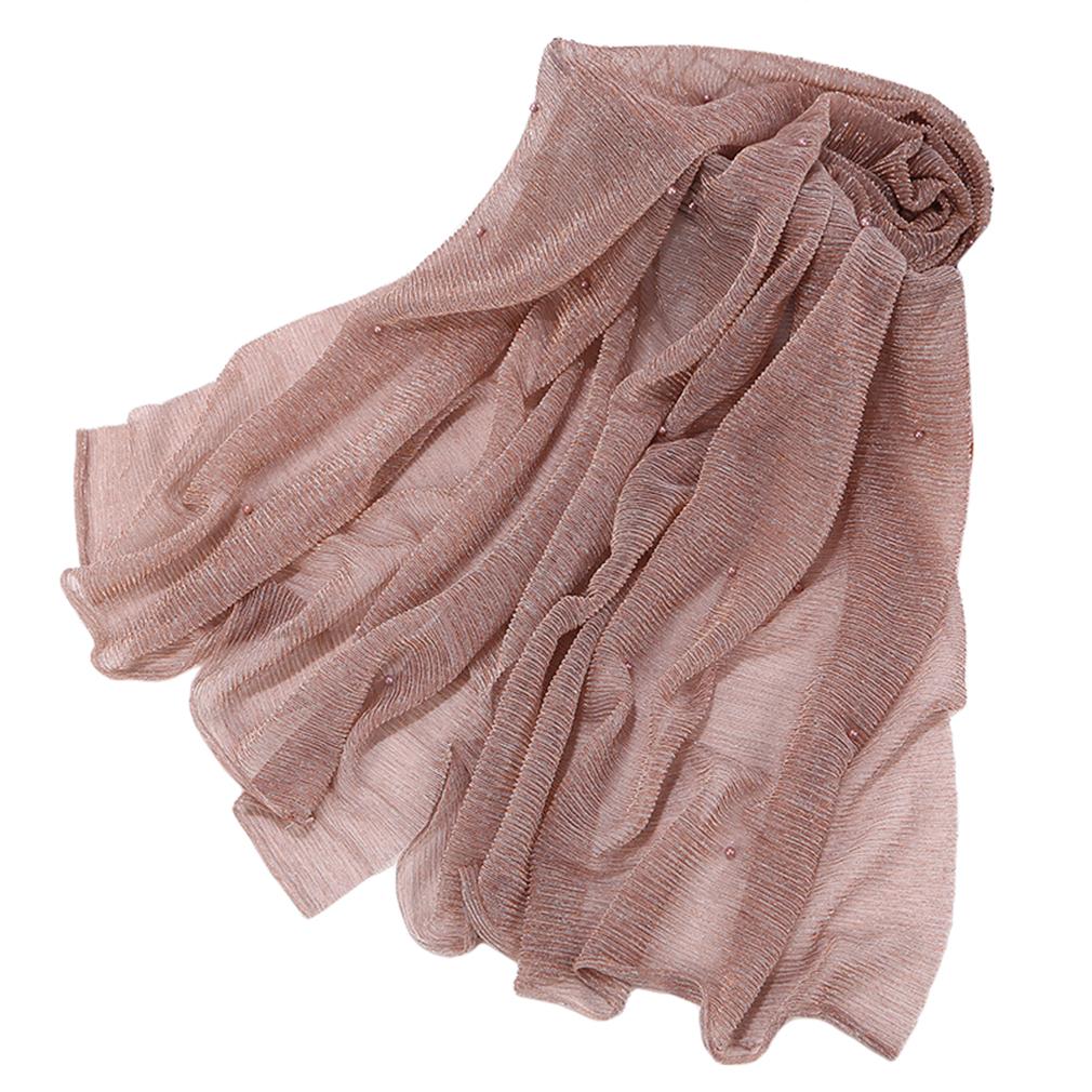 Women's Elegant Pleated Shawl Scarf, Lightweight Breathable Scarf with Beads, Versatile Sunscreen Shawl for Daily/Party
