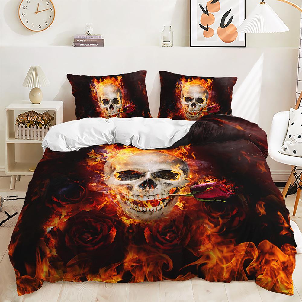 Three-Piece Quilt Cover Gothic Skull Kit Digital Printing Bedding