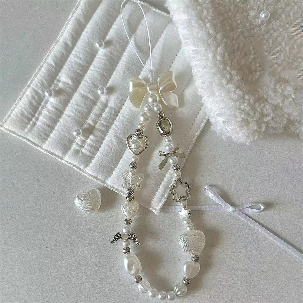 Baroque Bowknot Flower Heart Bead Phone Strap Charm For iPhone Accessrioes Chain Lanyard Woman Girl Bag Pendant Jewelry Rope