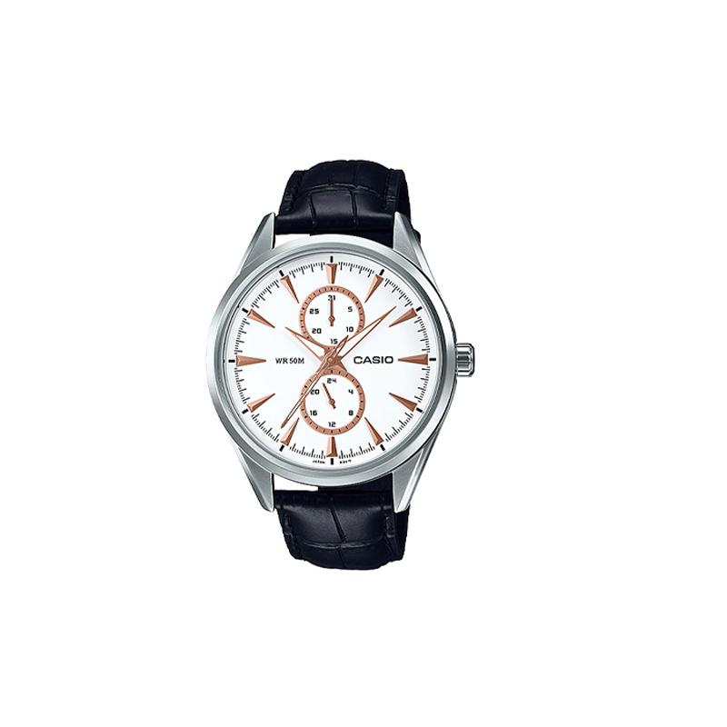

Casio STANDARD series 50 meters waterproof fashion quartz movement leather strap Japanese and Korean watch men s watch white dial MTP-SW340L-7AV білий