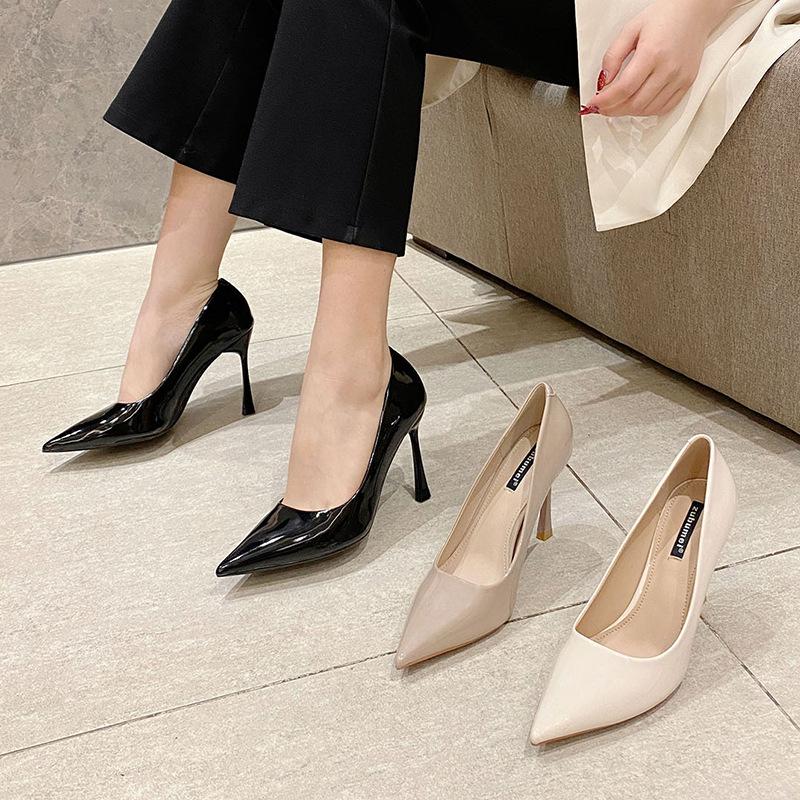 SX988-1 Customized Women's Shoes European and American Patent Leather Sexy Super High Heels Korean Version Simple Pointed Thin Heel Single Shoes