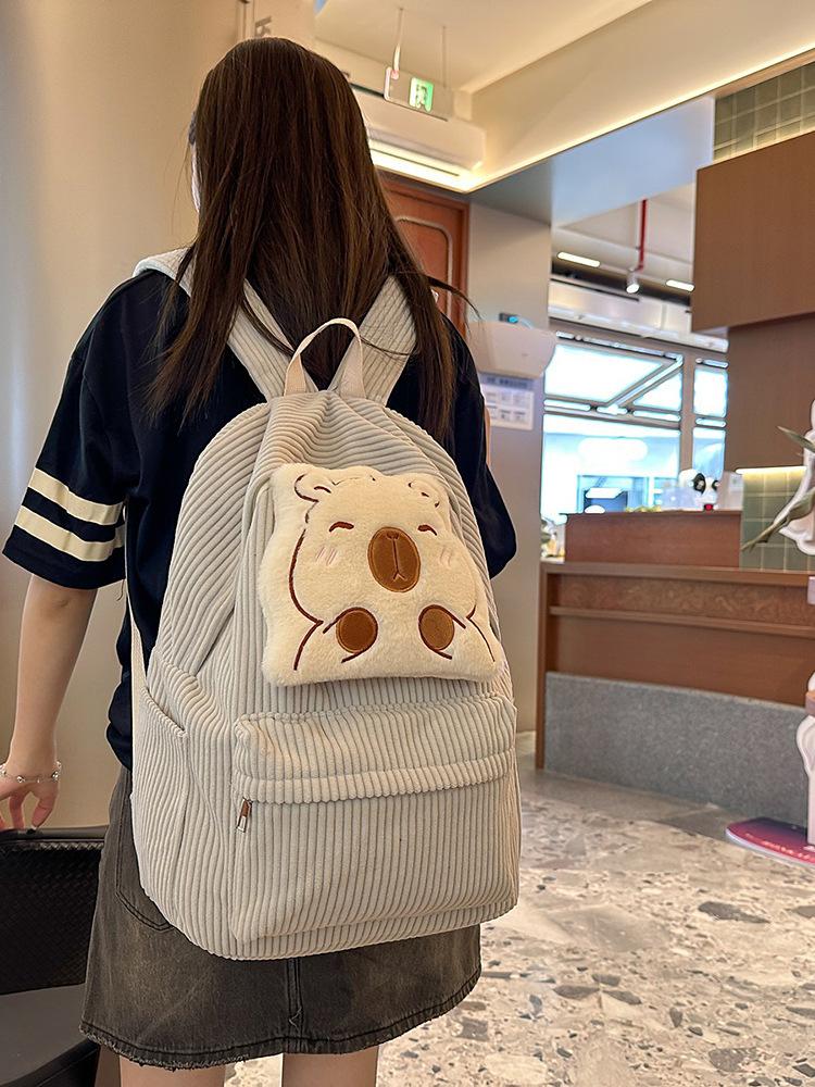 Schoolbag New Korean Ins Cute Cartoon Corduroy Backpack Japanese Harajuku Girl Schoolbag Soft Sister Cartoon Backpack