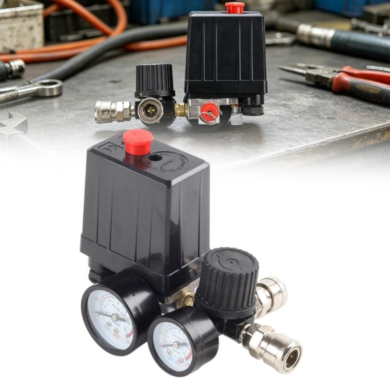 Manifold Relief Regulator Air Compressor Pumps Pressure Switches Control Valves 4 Port 90-120PSI Control Valves with Gauge