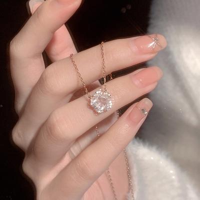 Hibiscus Stone Cherry Blossom Necklace Female Korean Niche Korean Version Ins Simple Korean Accessories Gift