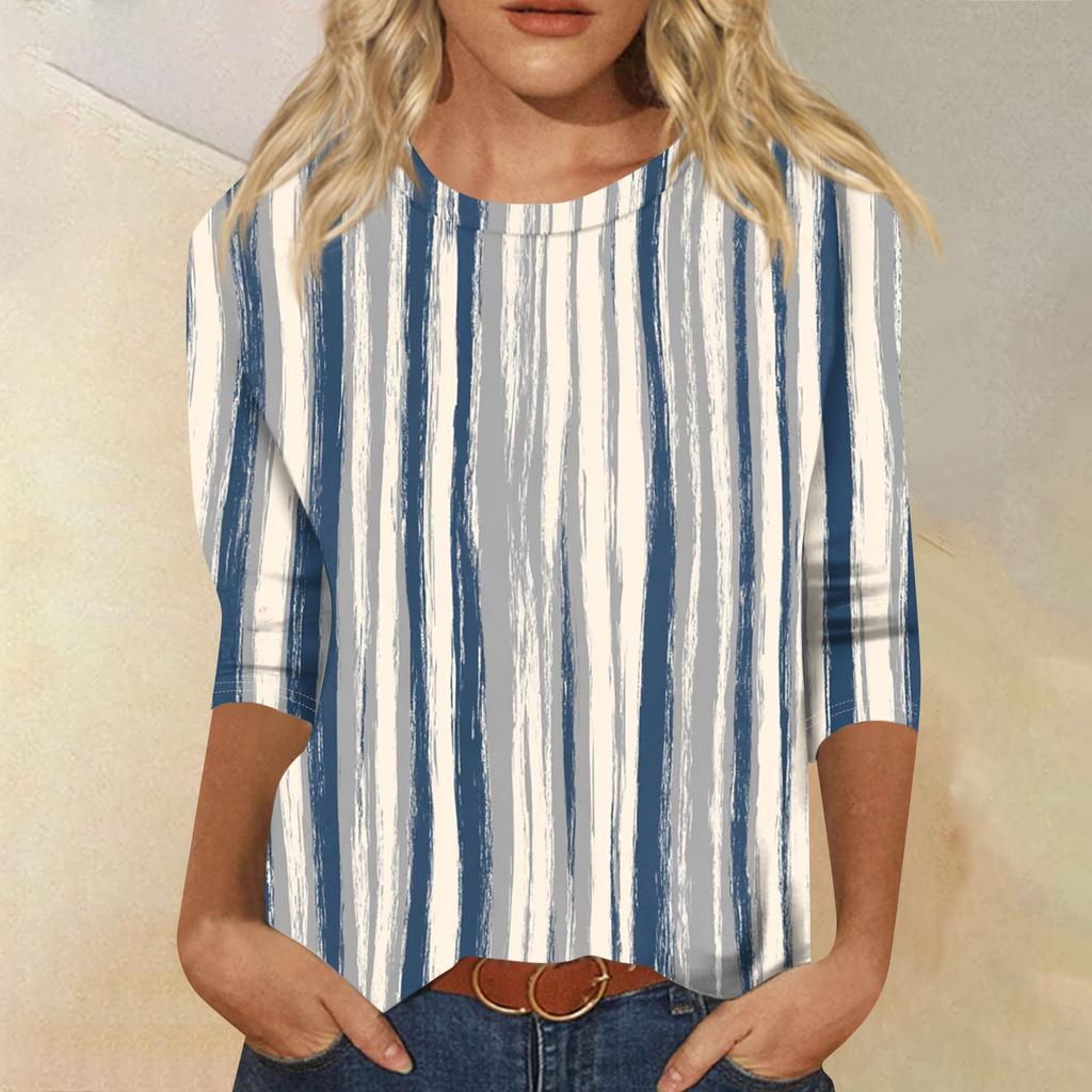 Women's Fashion Casual Round Neck Three-quarter Sleeve Gradient Print T-shirt Top