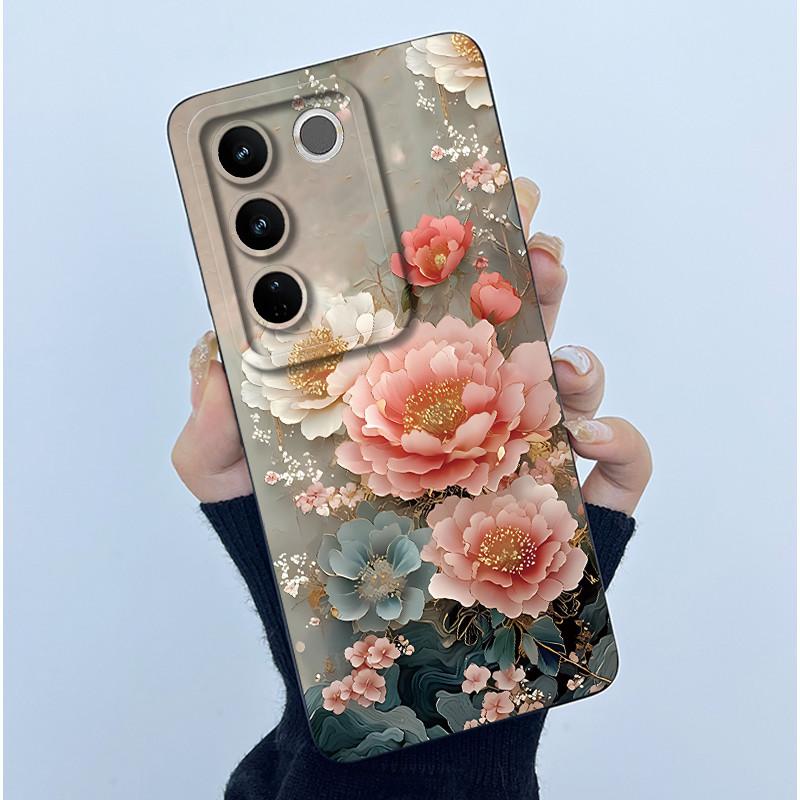 For VIVO V27 V29 5G Phone Case V25E LATAM V27E V29E Cover Fashion Simplicity Flower Soft Liquid Silicone Protective Shell Fundas