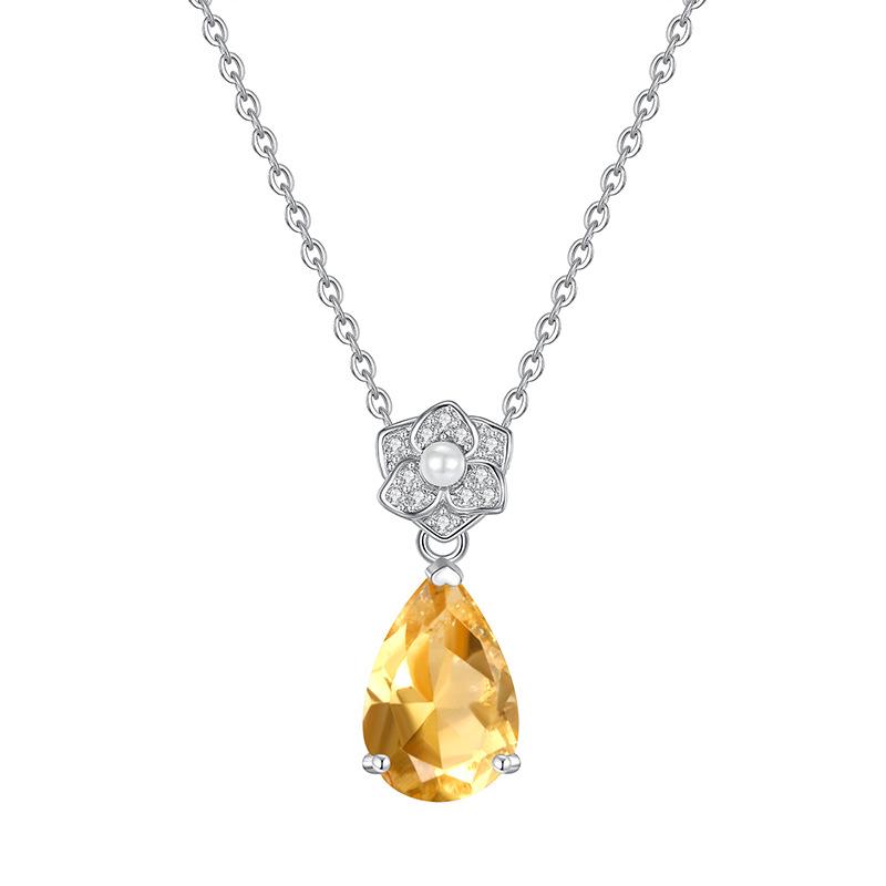 Natural Stone Crystal Pendant S925 Silver Necklace Female European and American Style High-end Crystal Clean Ice Flower Cut Colored Treasure Pendant