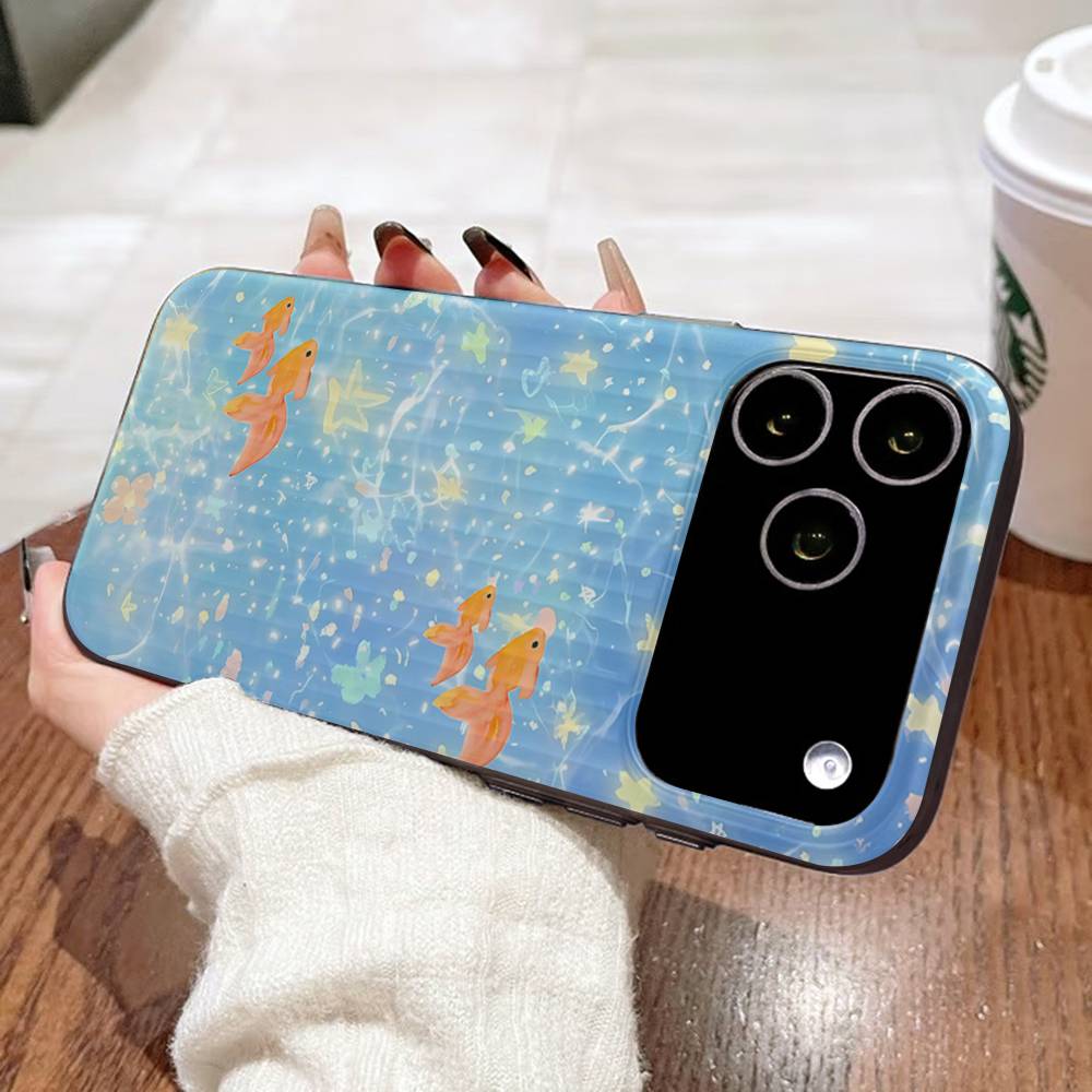 Fun Creative Cute Goldfish For IPhone 16 15 14 13 12 11 17 Pro Max Plus Wave Corrugated Phone Case Anti Drop Cover