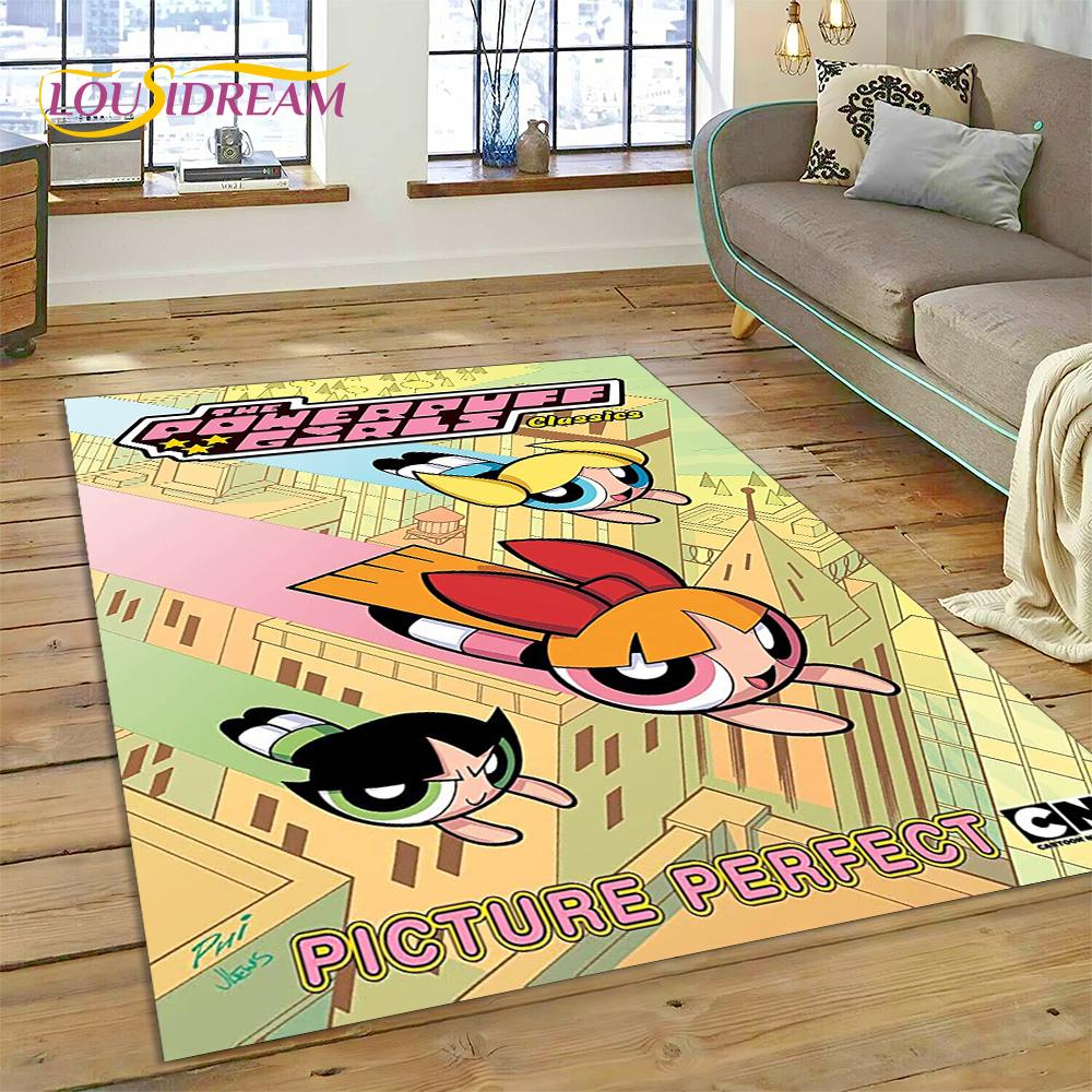 Cartoon Cute P-Powerpuff Girl Rug Carpet for Living Room Bedroom Home Decor,Floor Mat Non-slip Decoration for Sofa Doormat Gift