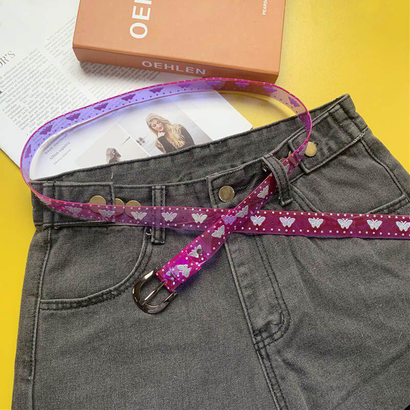 R&N Fashion 2 Snoep Kleur Vlinder Riem Dames Meisjes Transparante Taille Riem Metalen Pin Gesp Jeans Jurk Tailleband paars