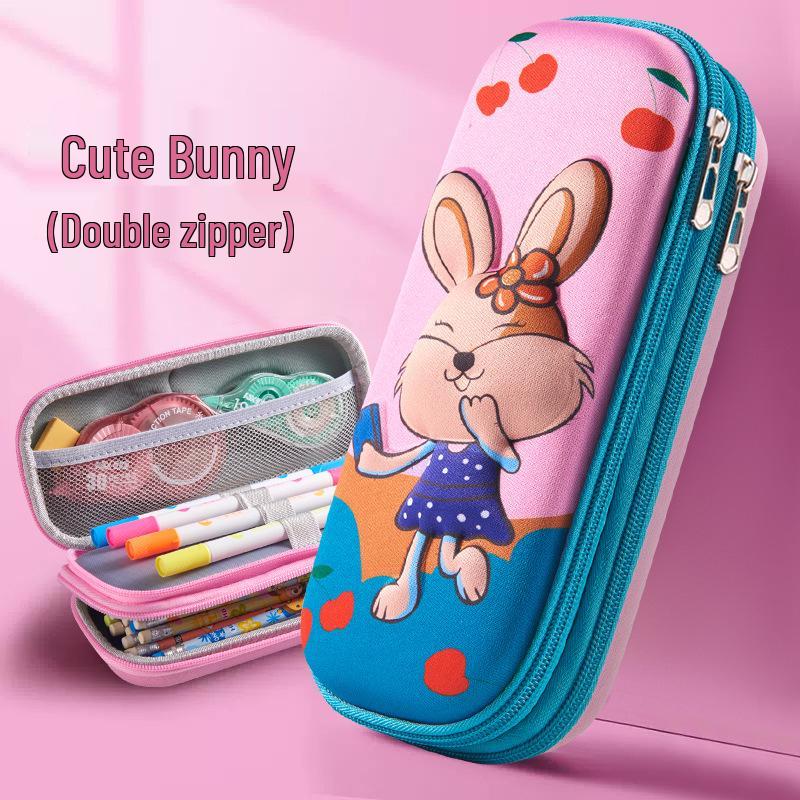 3D Cartoon Double-Layer Pencil Case for Kids - Large Capacity Zipper Bag for Boys and Girls