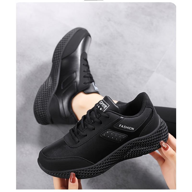 Autumn New Leather Large Size Women's Shoes Casual Sneakers Round Head Flat Heel Fashion Casual Women's Shoes Running Shoes