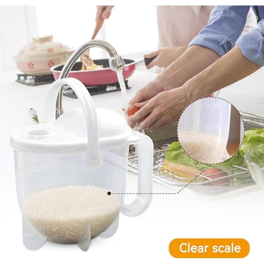 Bol pentru curățat orez, Spălător de orez, Bol strecurător pentru orez, Strecurătoare pentru orez cu mâner, Bol strecurător pentru spălarea orezului cu capac