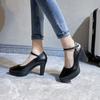 Mode Block Ferse Plattform Pumpen Frühling Herbst Frauen Schuhe 2024 Frauen Schnalle High Heels Schuhe Damen Elegante Schwarze Büro Schuhe