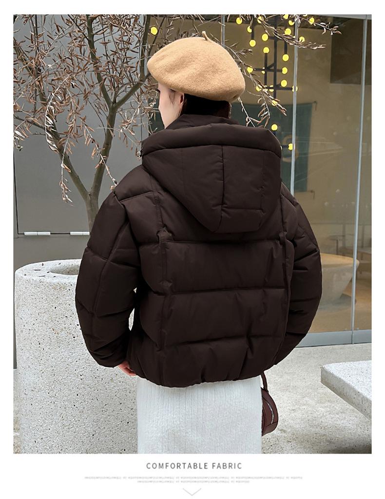 Korean Style Hooded Cropped Cotton Padded Jacket - Winter Outerwear for Short and Plus Size