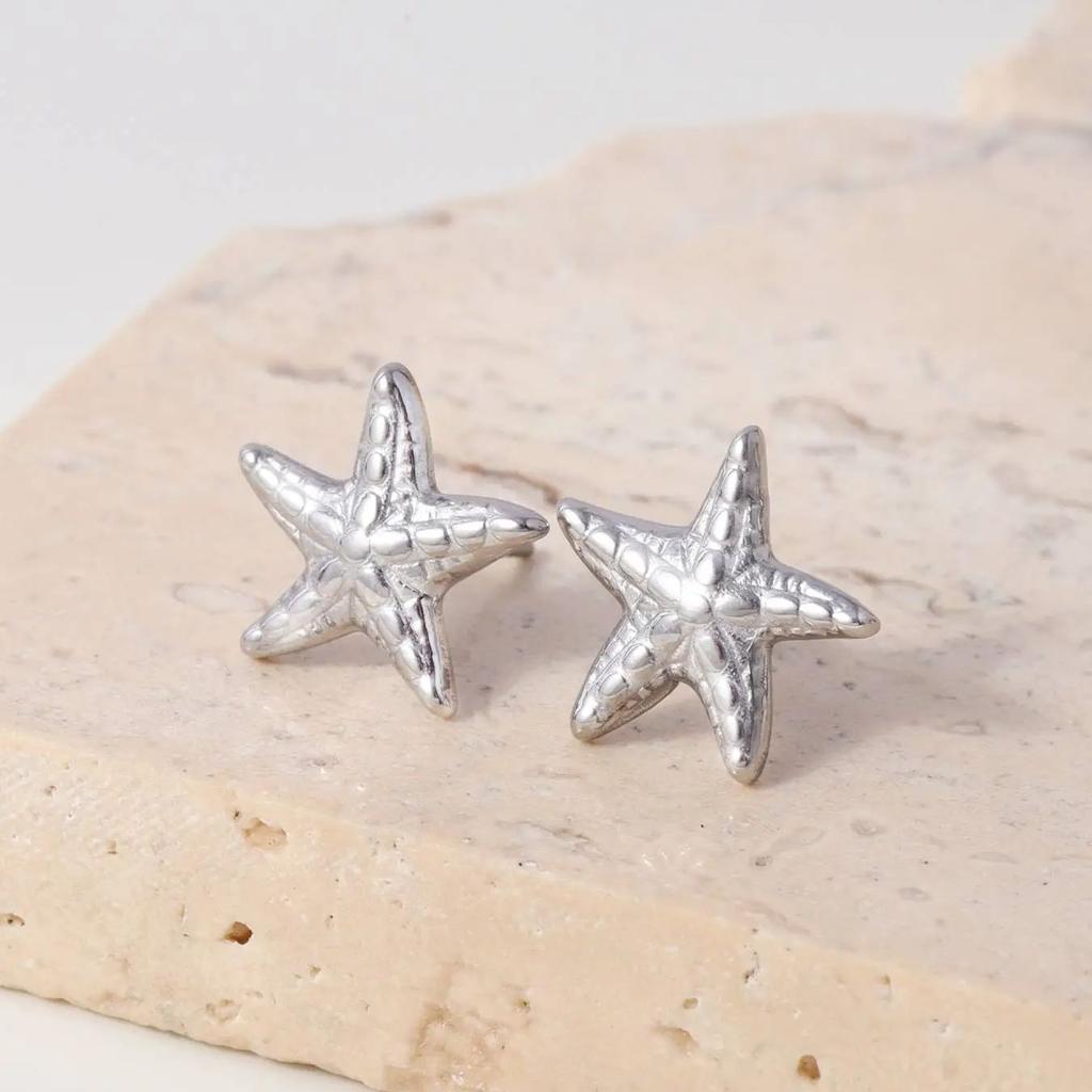 CARLIDANA Popular Ins Style Beach Stainless Steel Pentagonal Starfish Fashionable Marine Biological Design Jewelry Earrings