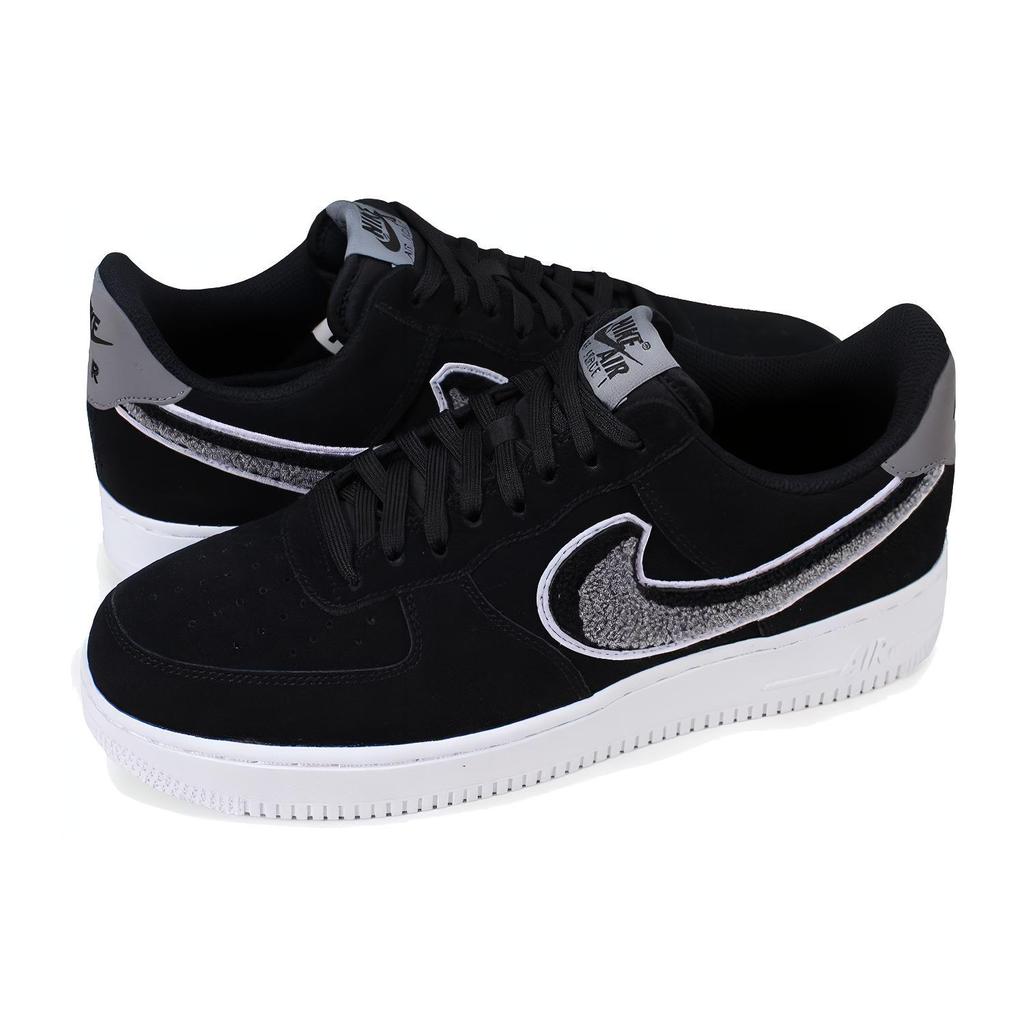New Nike Air Force 1 Low 3D Chenille Swoosh Black Cool Grey 823511-014
