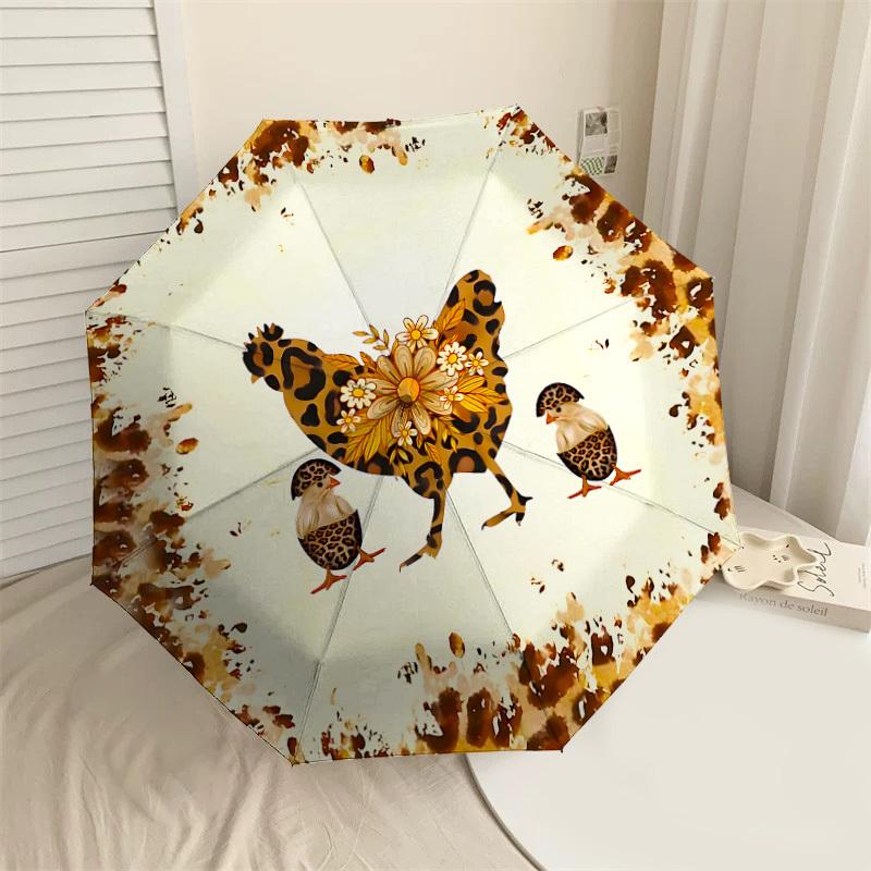 

1PC Leopard Print Hen and Chicks Umbrella-8-Rib Reinforced, Automatic Open, Lightweight & Durable, Cute Fashion Accessory for Outdoor-P108